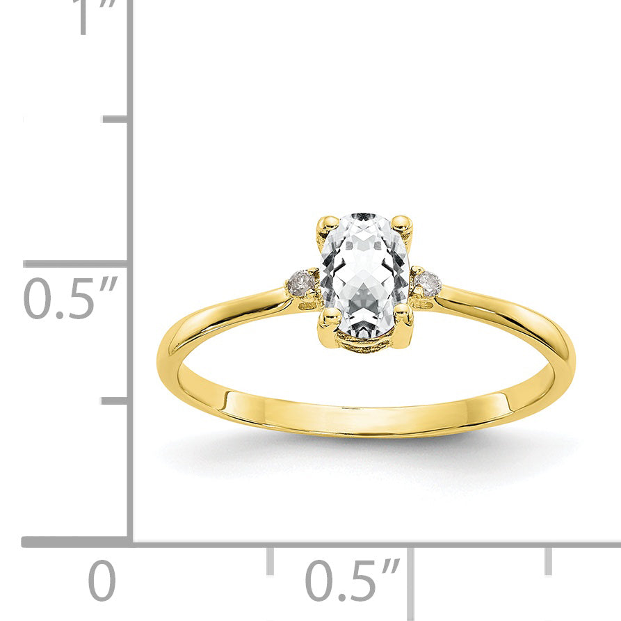 10k Yellow Gold Polished Geniune Diamond and White Topaz Birthstone Ring