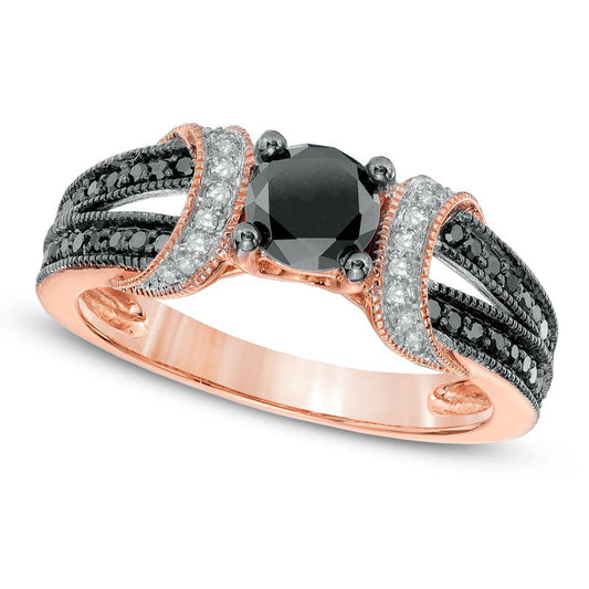 1.0 CT. T.W. Enhanced Black and White Natural Diamond Collar Engagement Ring in Solid 10K Rose Gold