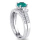 6.0mm Lab-Created Emerald and White Sapphire with 0.13 CT. T.W. Diamond Three Stone Bridal Engagement Ring Set in Solid 10K White Gold