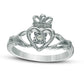 0.05 CT. Natural Clarity Enhanced Diamond Solitaire Claddagh Promise Ring in Solid 10K White Gold