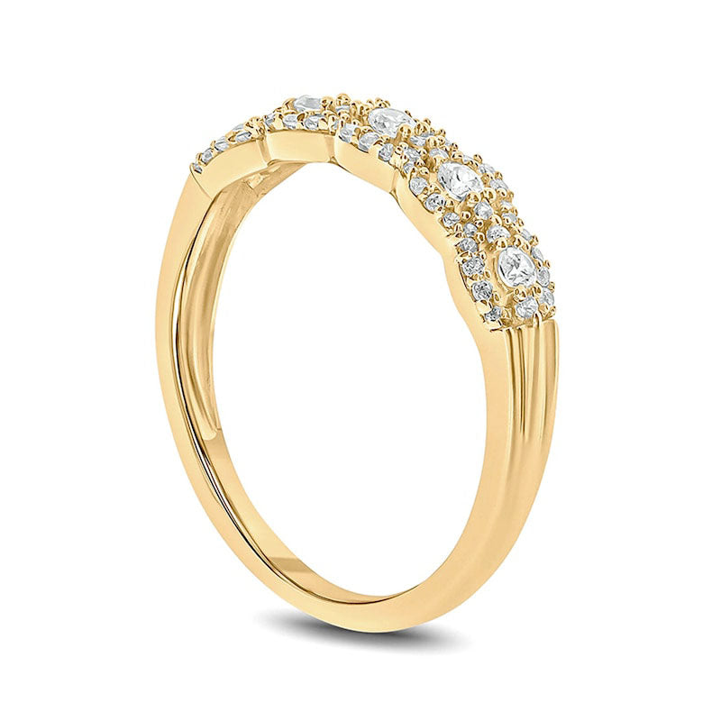 0.33 CT. T.W. Natural Diamond Frame Trios Anniversary Ring in Solid 10K Yellow Gold