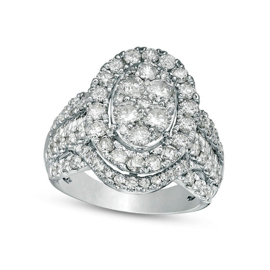 Previously Owned - 3.0 CT. T.W. Composite Natural Diamond Oval Frame Multi-Row Engagement Ring in Solid 10K White Gold