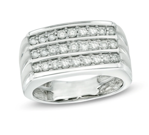 Men's 1 CT. Diamond Three Row Anniversary Ring in 14K White Gold