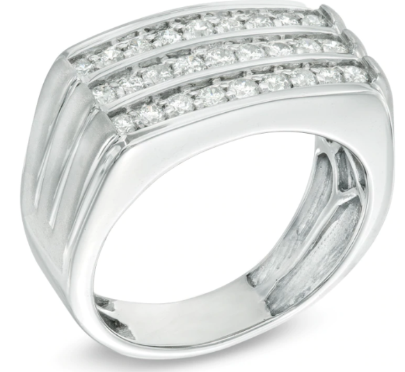 Men's 1 CT. Diamond Three Row Anniversary Ring in 14K White Gold