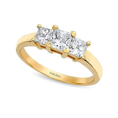 1 1/2 ct. Princess Cut Diamond Yellow Gold Three-stone Engagement Ring