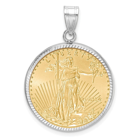 Wideband Distinguished Coin Jewelry 14k White Goldw Diamond-cut Prong Mounted 1/4oz American Eagle Coin Bezel Pendant