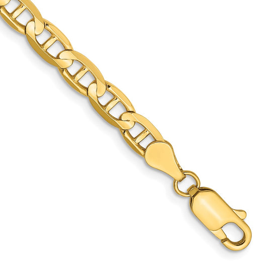 Solid 14K Yellow Gold 9 inch 4.5mm Concave Anchor with Lobster Clasp Chain Bracelet