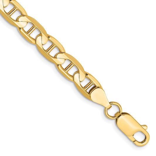 Solid 14K Yellow Gold 9 inch 6.25mm Concave Anchor with Lobster Clasp Chain Bracelet