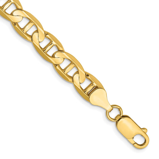 Solid 14K Yellow Gold 9 inch 7mm Concave Anchor with Lobster Clasp Chain Bracelet
