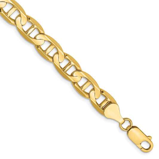 Solid 14K Yellow Gold 8mm Concave Anchor Chain Bracelet