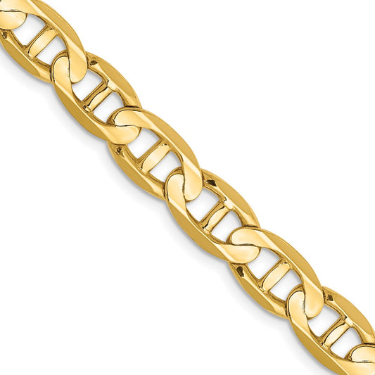 Solid 14K Yellow Gold 8mm Concave Anchor Chain Necklace