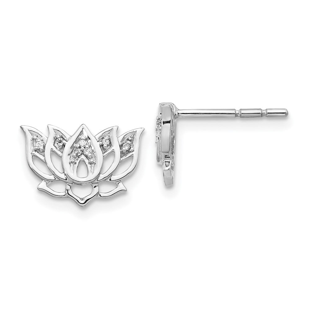 14k White Gold Real Diamond Lotus Flower Earrings EM3810-005-WA