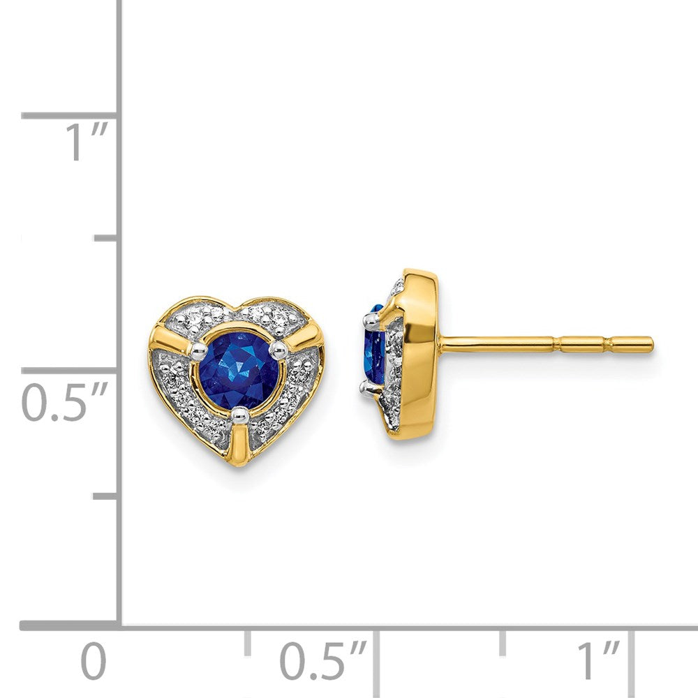 14k Yellow Gold Real Diamond and Sapphire Fancy Heart Earrings EM3921-SA-011-YA