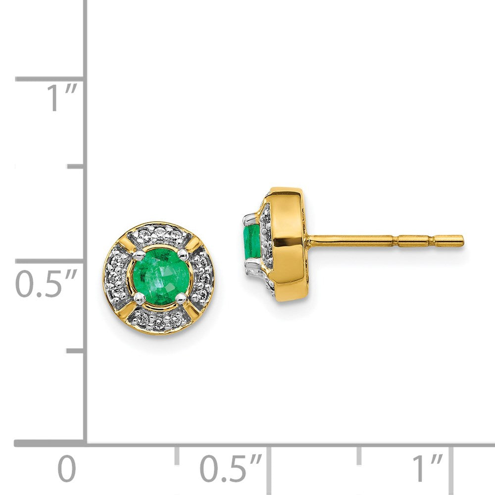14k Yellow Gold Real Diamond and Emerald Fancy Halo Earrings EM3922-EM-012-YA
