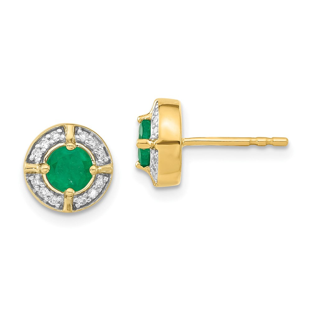 14k Yellow Gold Real Diamond and Emerald Fancy Halo Earrings EM3922-EM-015-YA