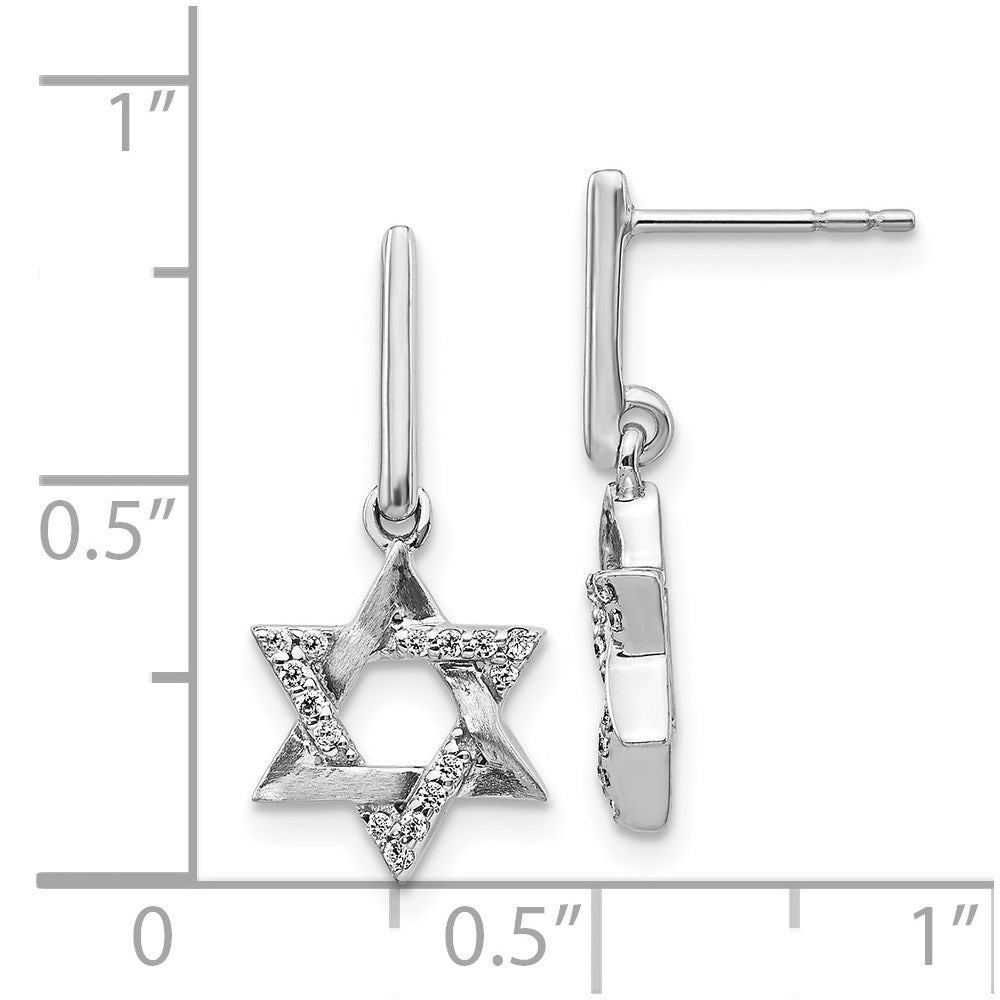 14k White Gold Real Diamond Star of David Dangle Earrings EM3937-012-WA