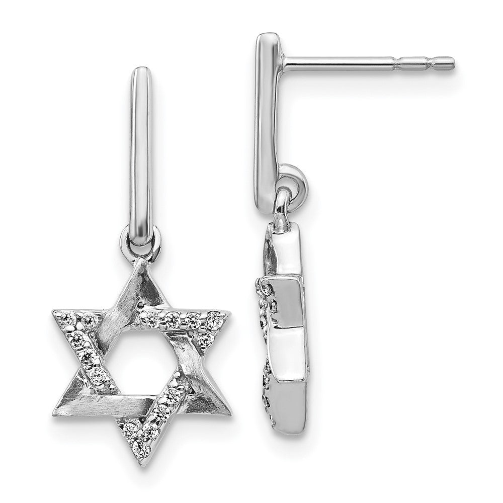 14k White Gold Real Diamond Star of David Dangle Earrings EM3937-012-WA