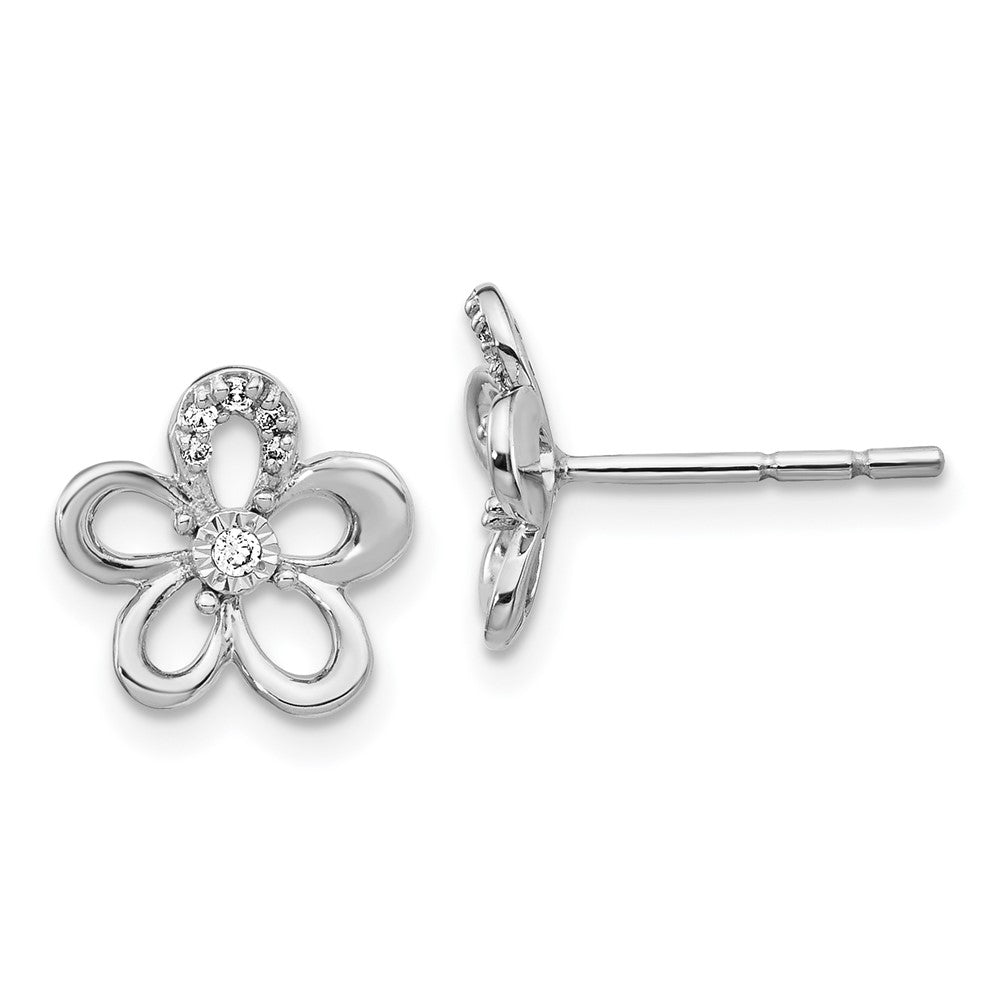 14k White Gold Real Diamond Flower Earrings EM3981-006-WA