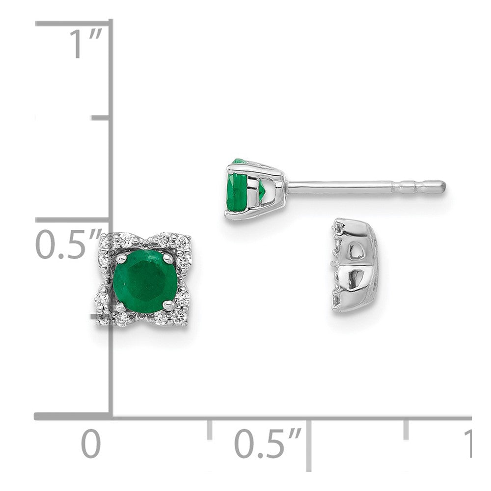 14k White Gold Real Diamond and Emerald Stud w/ Jacket Earrings EM4022-EM-010-WA