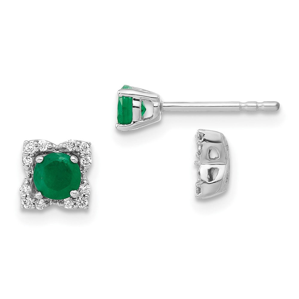 14k White Gold Real Diamond and Emerald Stud w/ Jacket Earrings EM4022-EM-010-WA