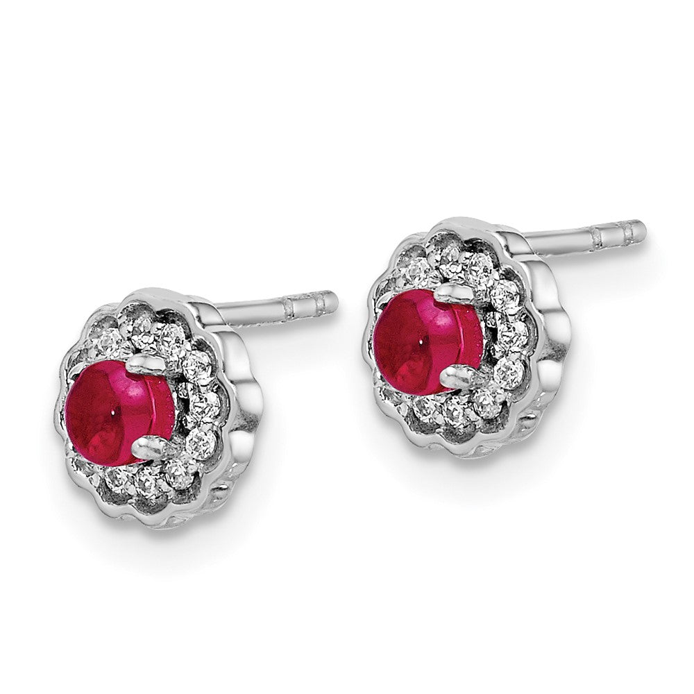 14k White Gold Real Diamond and Cabochon Ruby Earrings EM4032-RU-010-WA