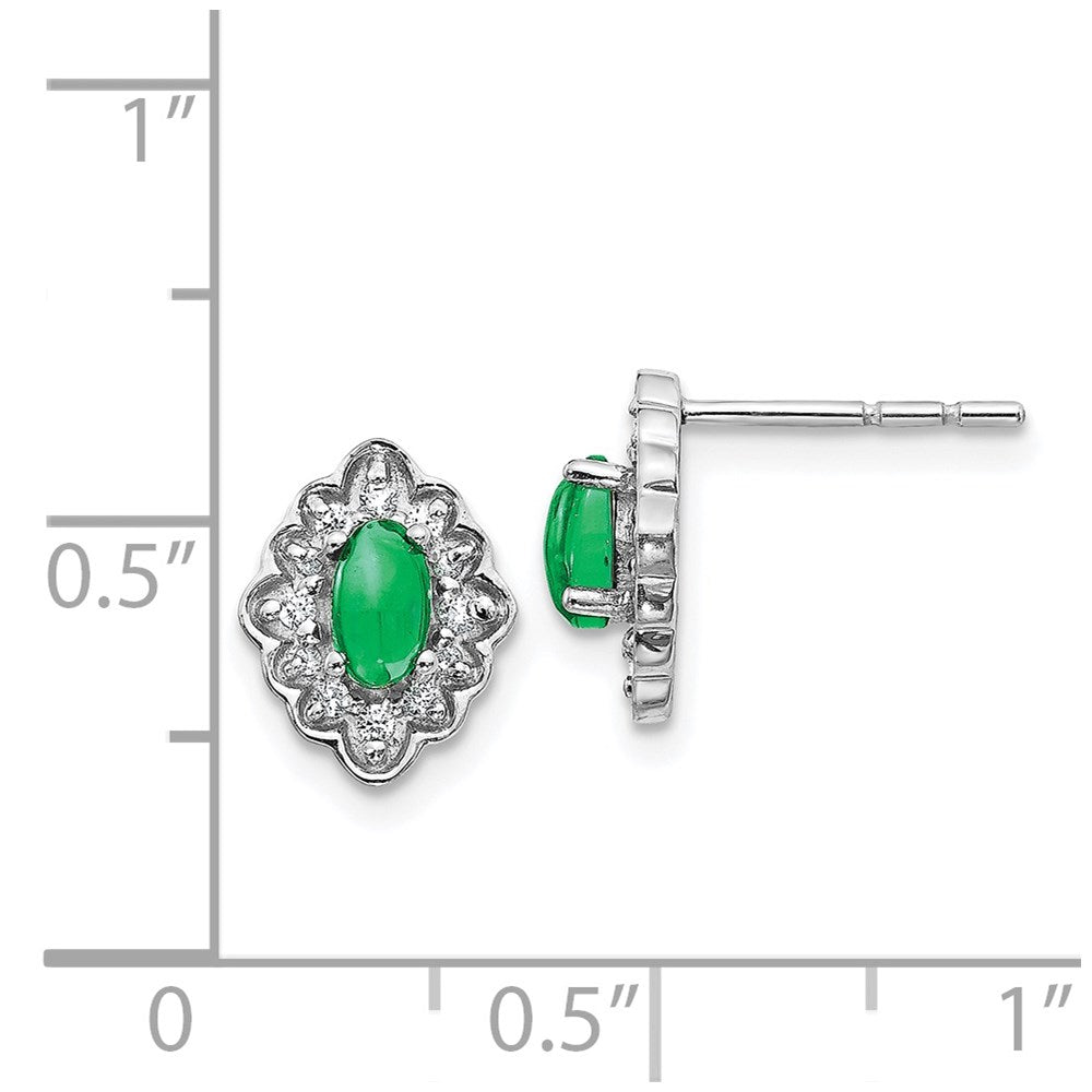 14k White Gold Real Diamond and Cabochon Emerald Earrings EM4033-EM-020-WA