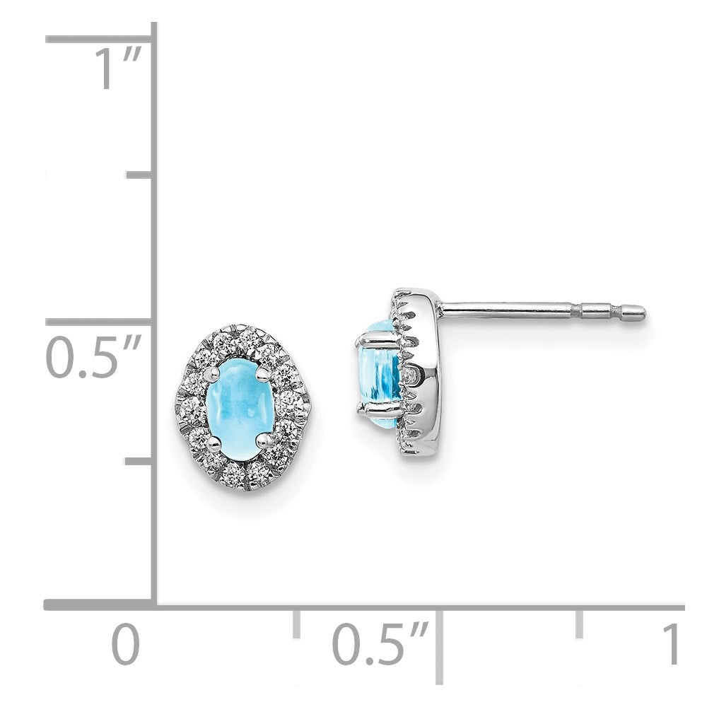 14k White Gold Real Diamond and Cabochon Blue Topaz Earrings EM4035-BT-016-WA