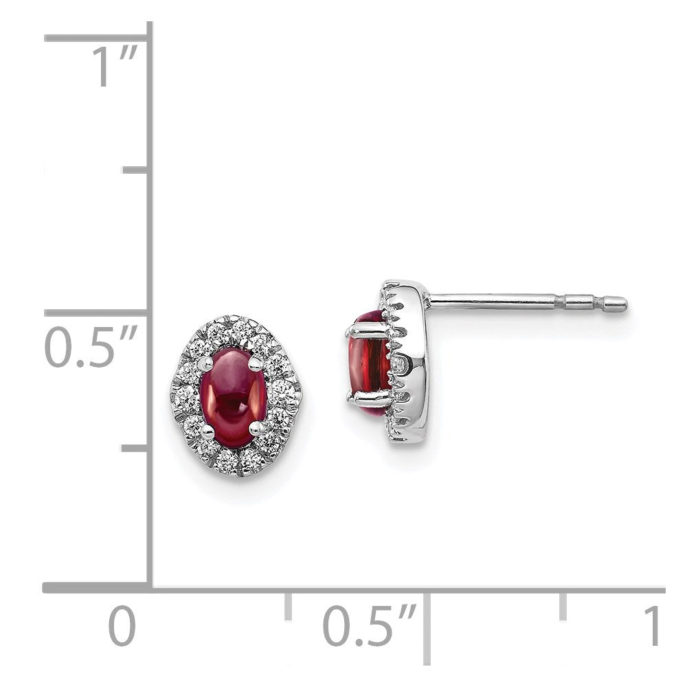 14k White Gold Real Diamond and Cabochon Garnet Earrings EM4035-GA-016-WA