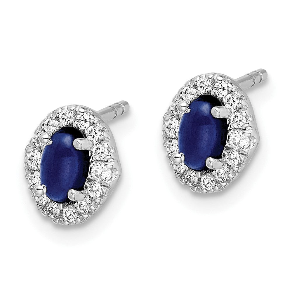14k White Gold Real Diamond and Cabochon Sapphire Earrings EM4035-SA-016-WA