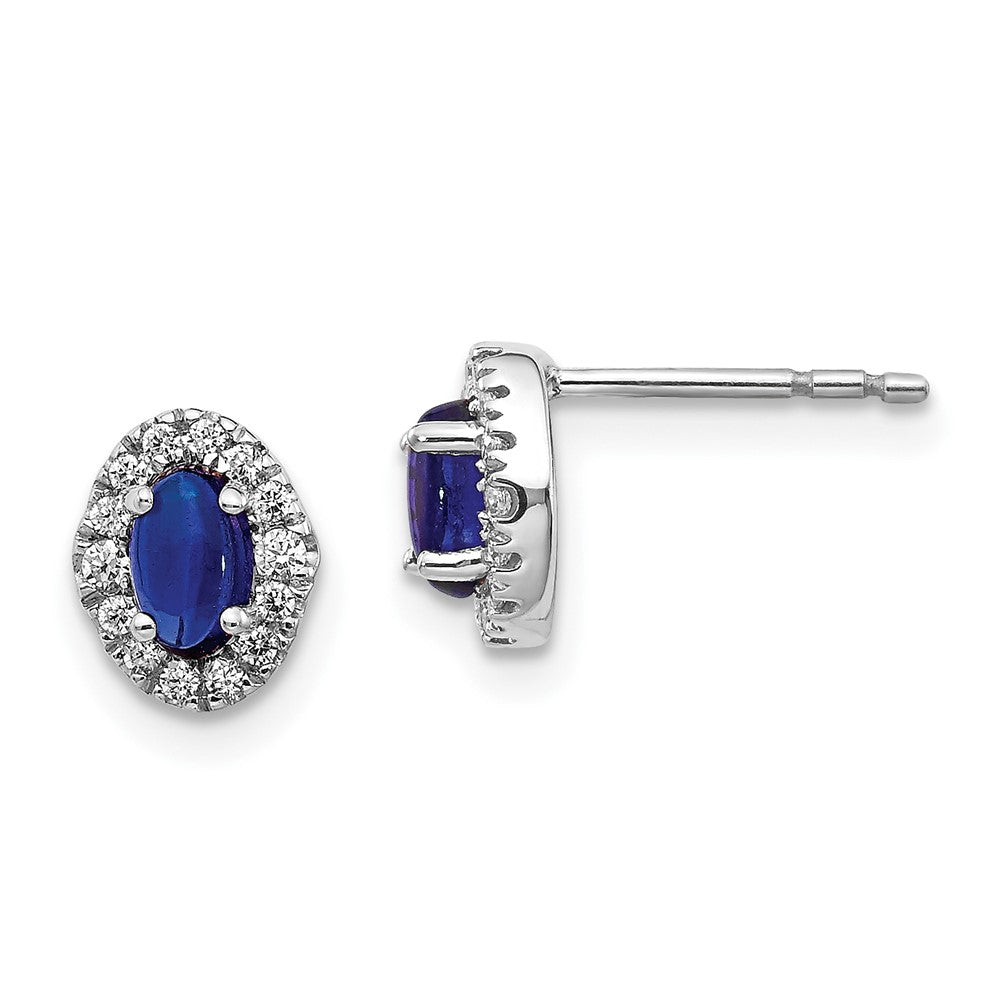 14k White Gold Real Diamond and Cabochon Sapphire Earrings EM4035-SA-016-WA
