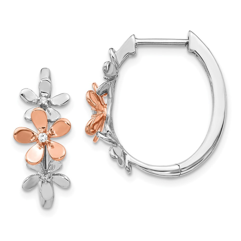 14k Yellow Gold Rose and White Gold Real Diamond Earrings EM4038-006-RWA