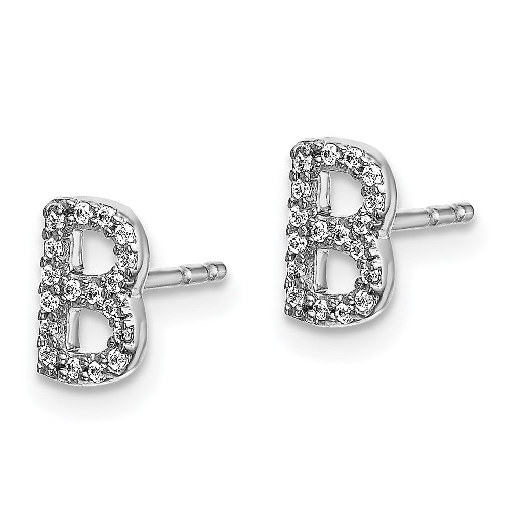 14k White Gold Real Diamond Initial B Earrings EM4169B-011-WA