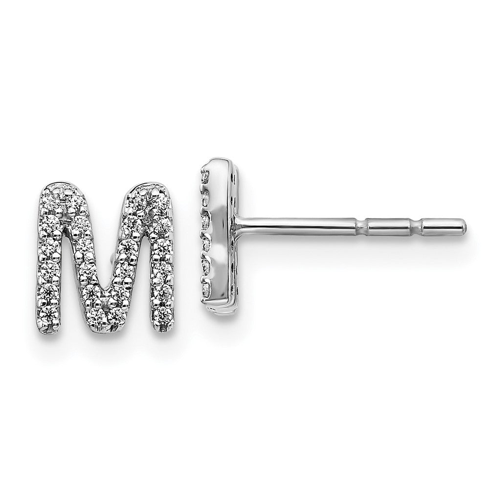 14k White Gold Real Diamond Initial M Earrings EM4169M-015-WA