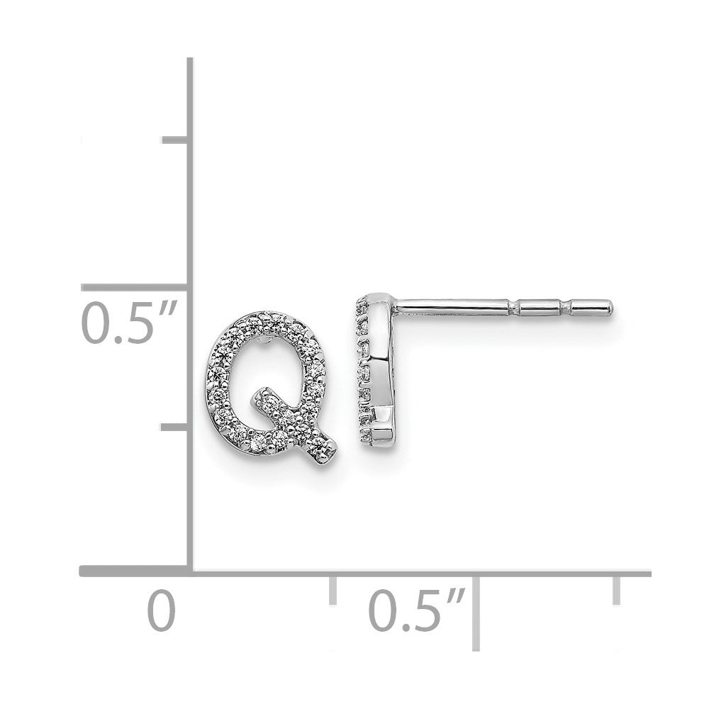 14k White Gold Real Diamond Initial Q Earrings EM4169Q-011-WA