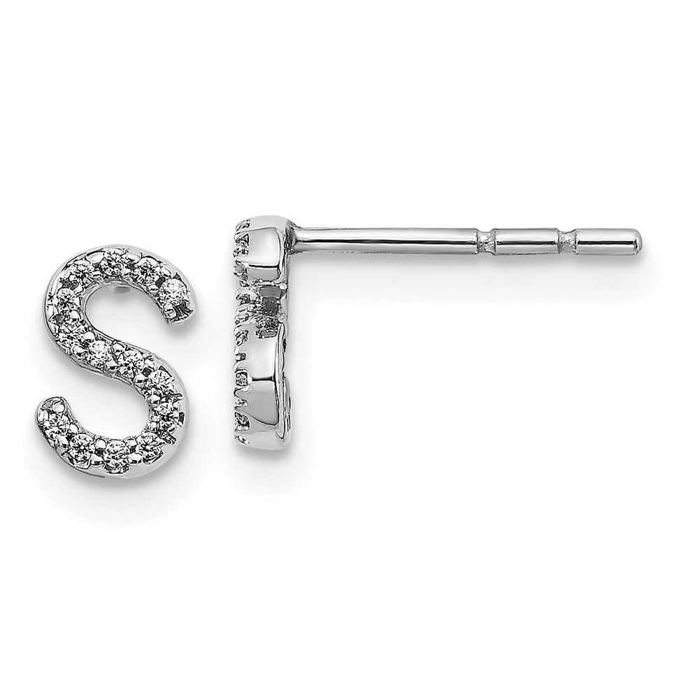 14k White Gold Real Diamond Initial S Earrings EM4169S-008-WA