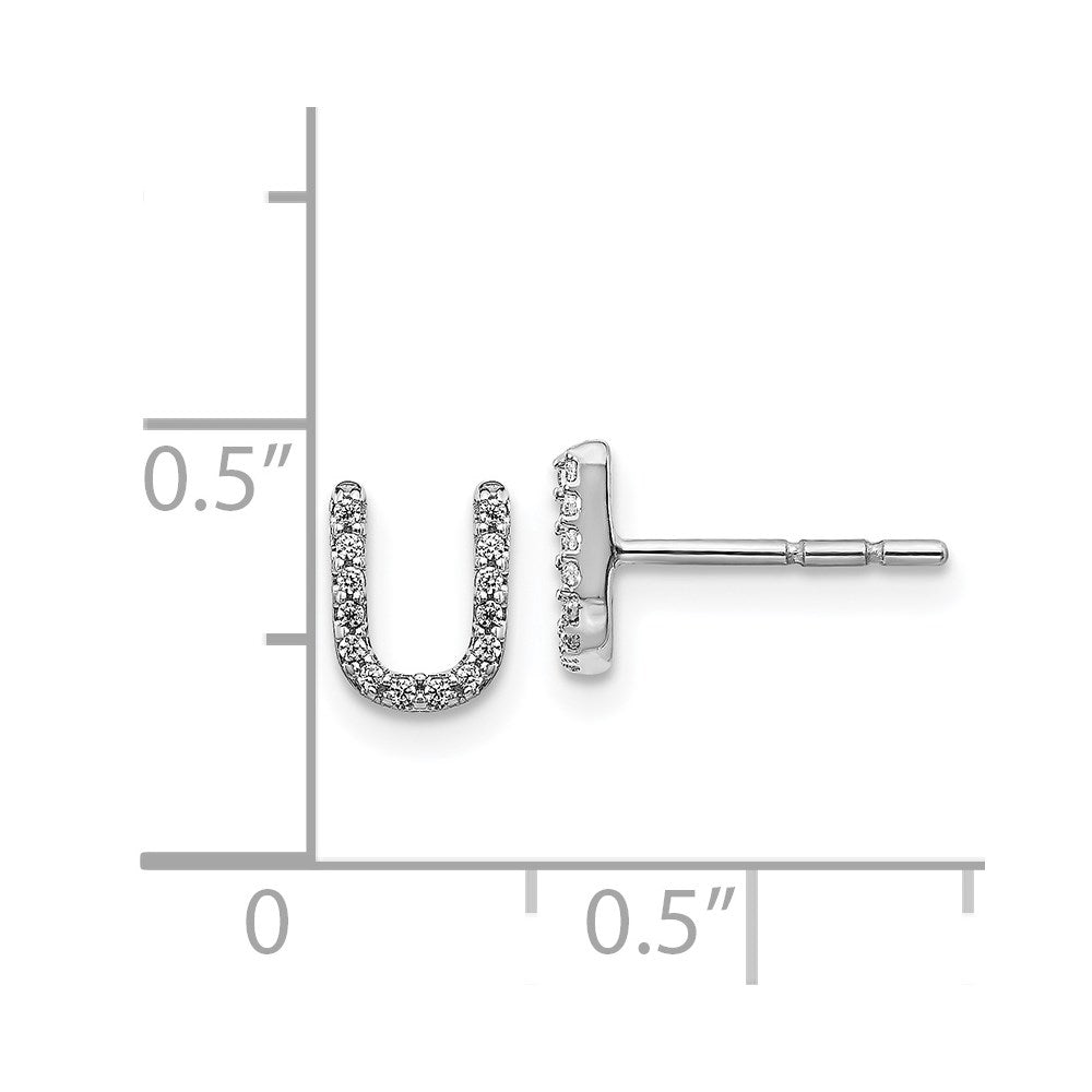 14k White Gold Real Diamond Initial U Earrings EM4169U-008-WA