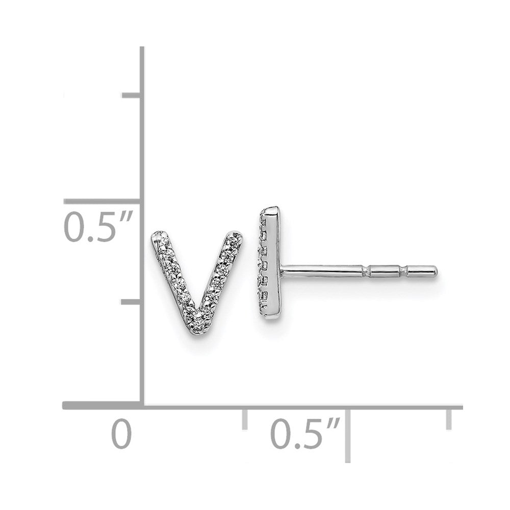 14k White Gold Real Diamond Initial V Earrings EM4169V-007-WA