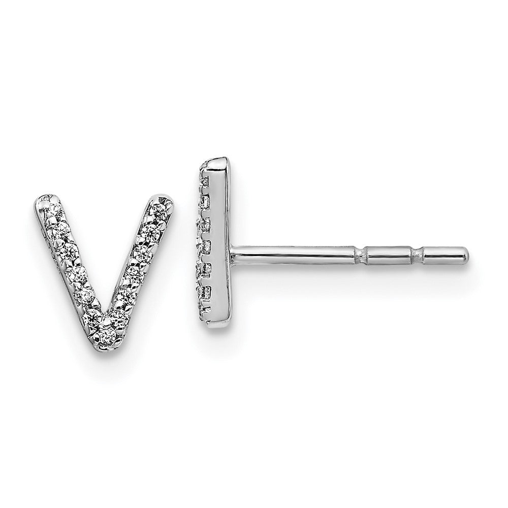 14k White Gold Real Diamond Initial V Earrings EM4169V-007-WA