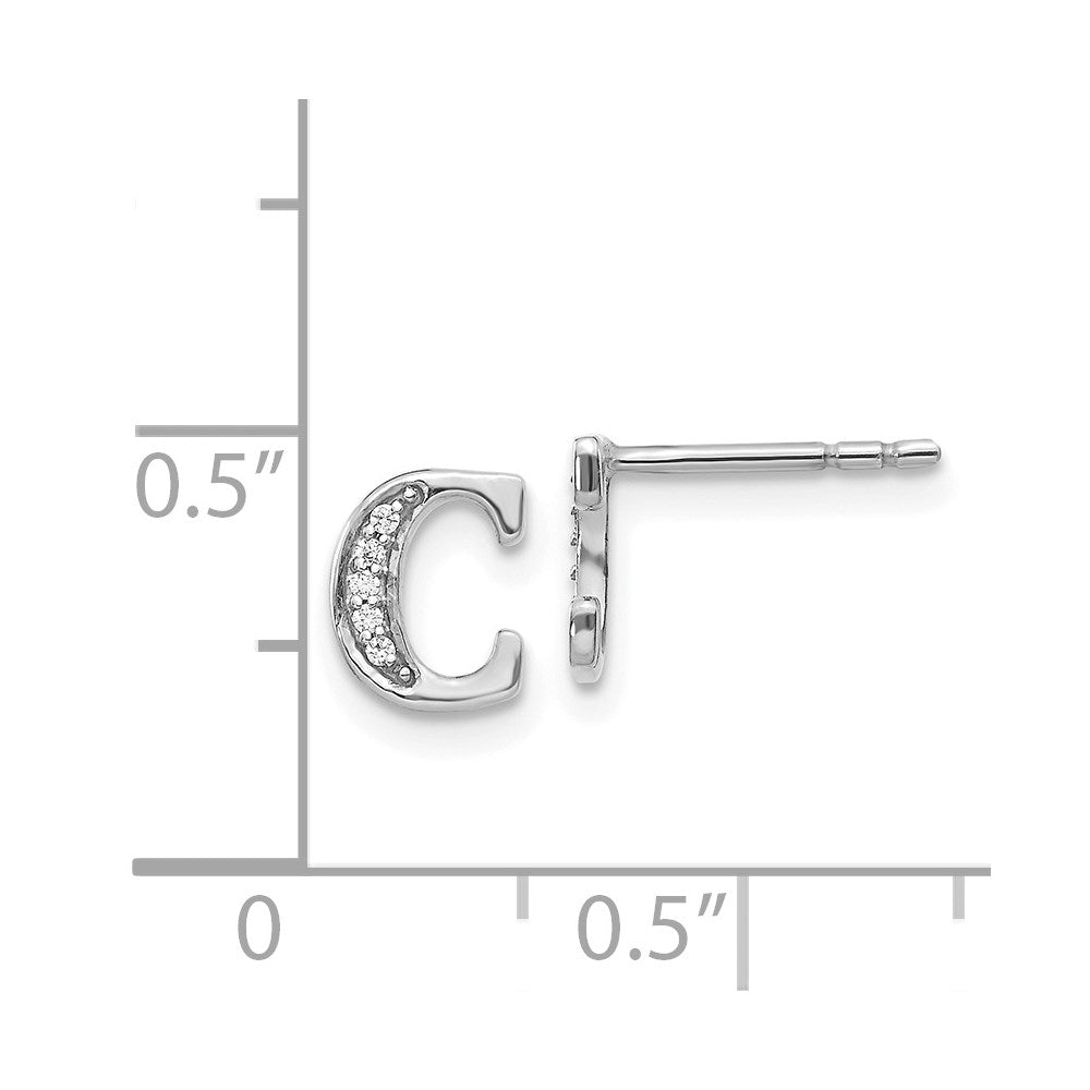 14k White Gold Real Diamond Initial C Earrings EM4170C-004-WA