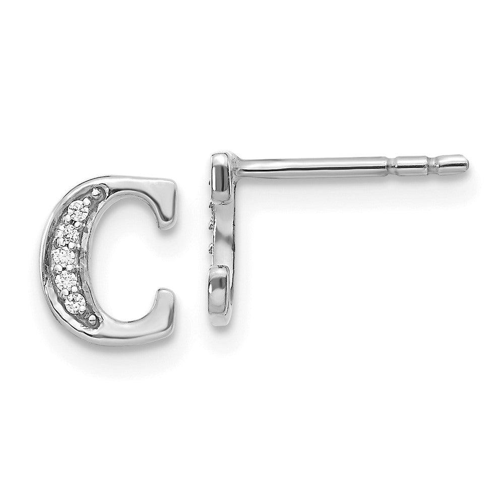 14k White Gold Real Diamond Initial C Earrings EM4170C-004-WA