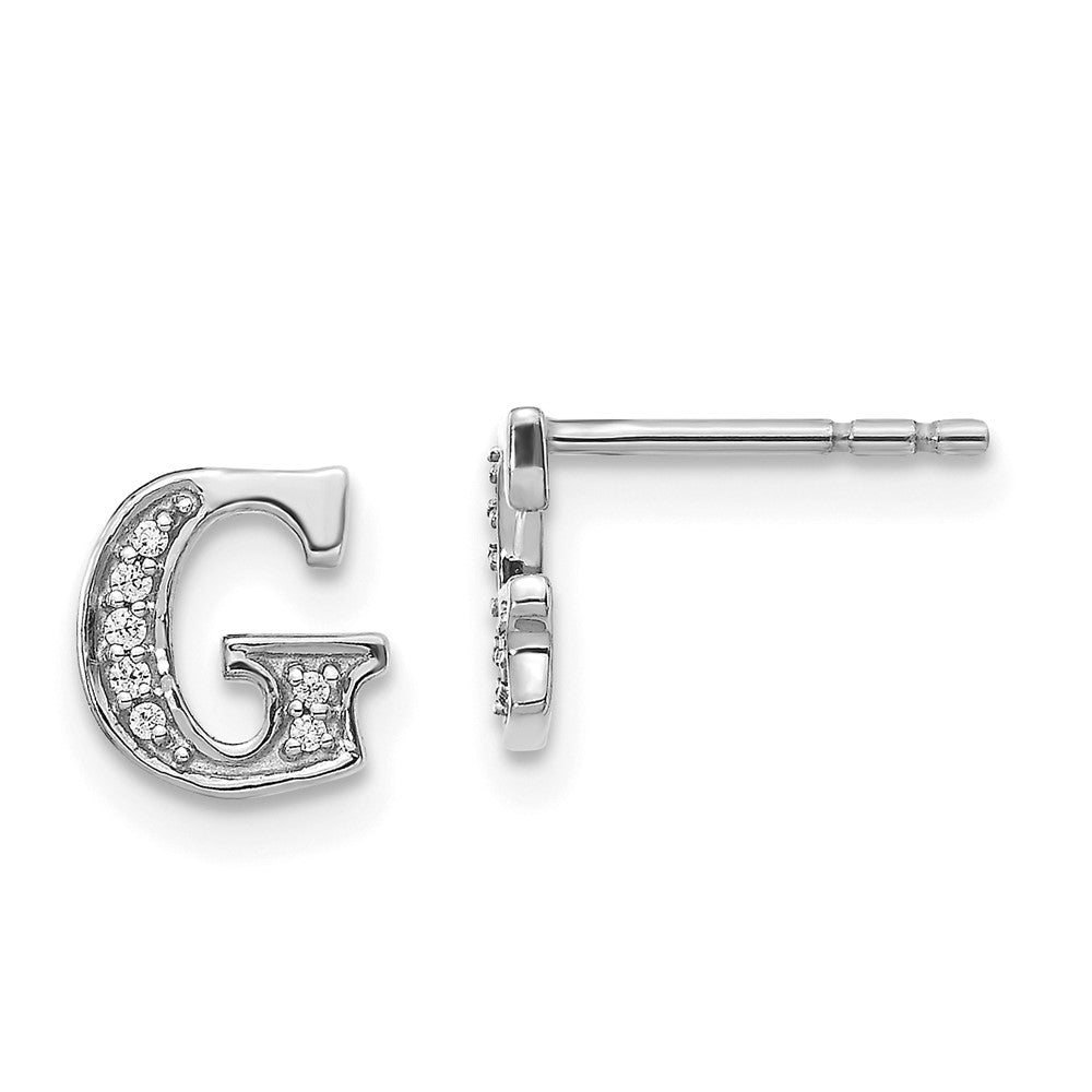 14k White Gold Real Diamond Initial G Earrings EM4170G-005-WA
