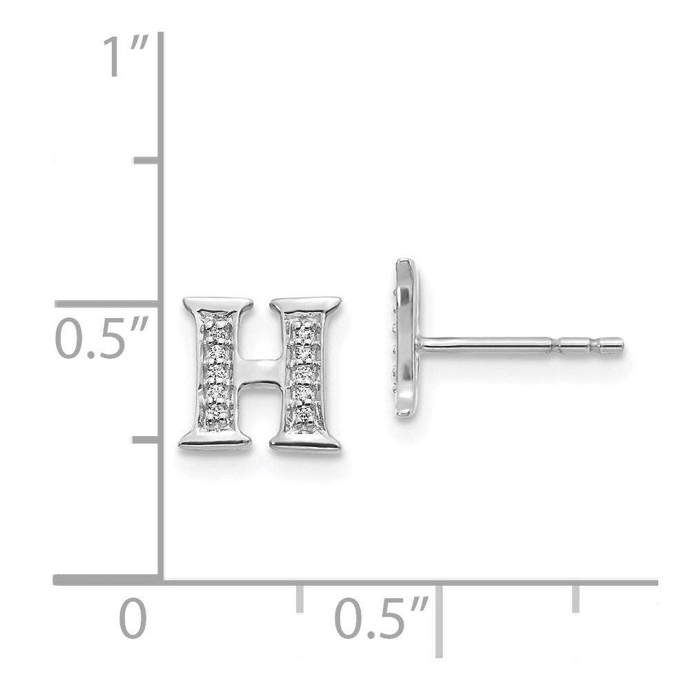 14k White Gold Real Diamond Initial H Earrings EM4170H-006-WA