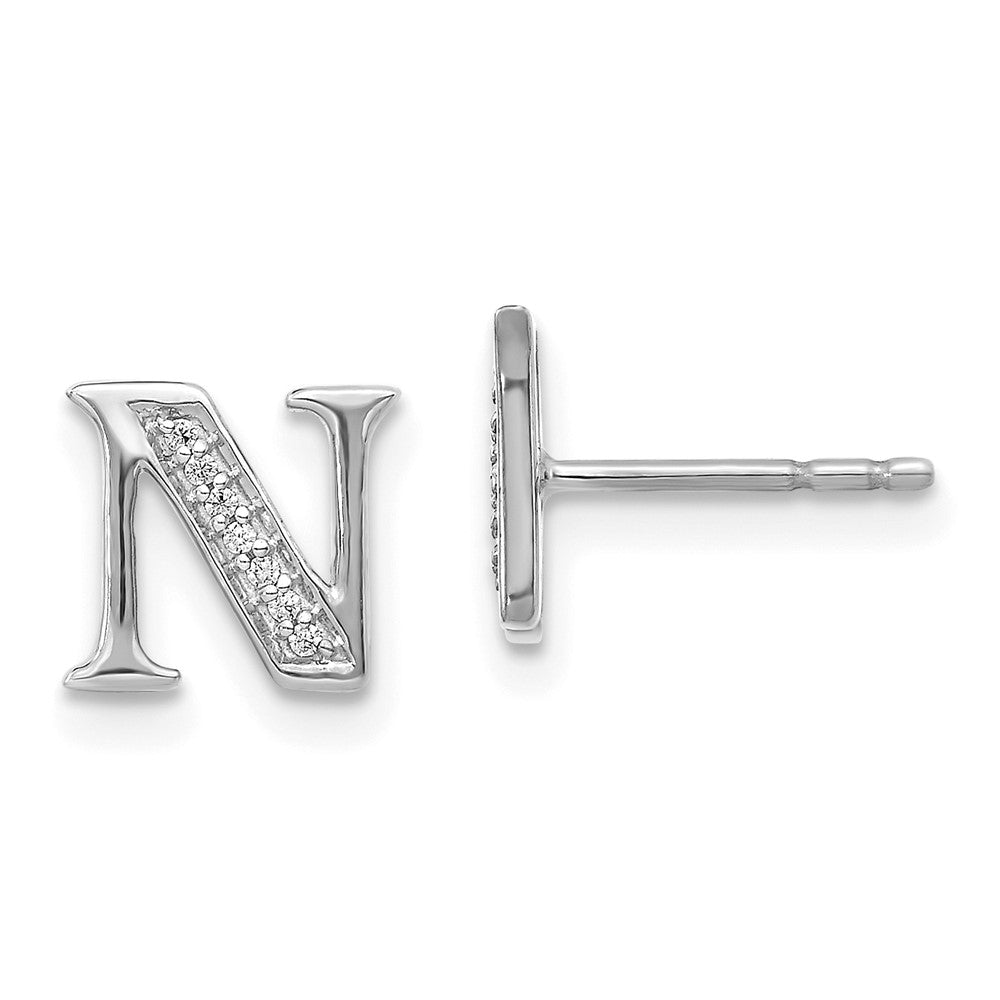 14k White Gold Real Diamond Initial N Earrings EM4170N-004-WA