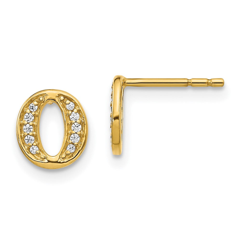 14k Yellow Gold Real Diamond Initial O Earrings EM4170O-007-YA