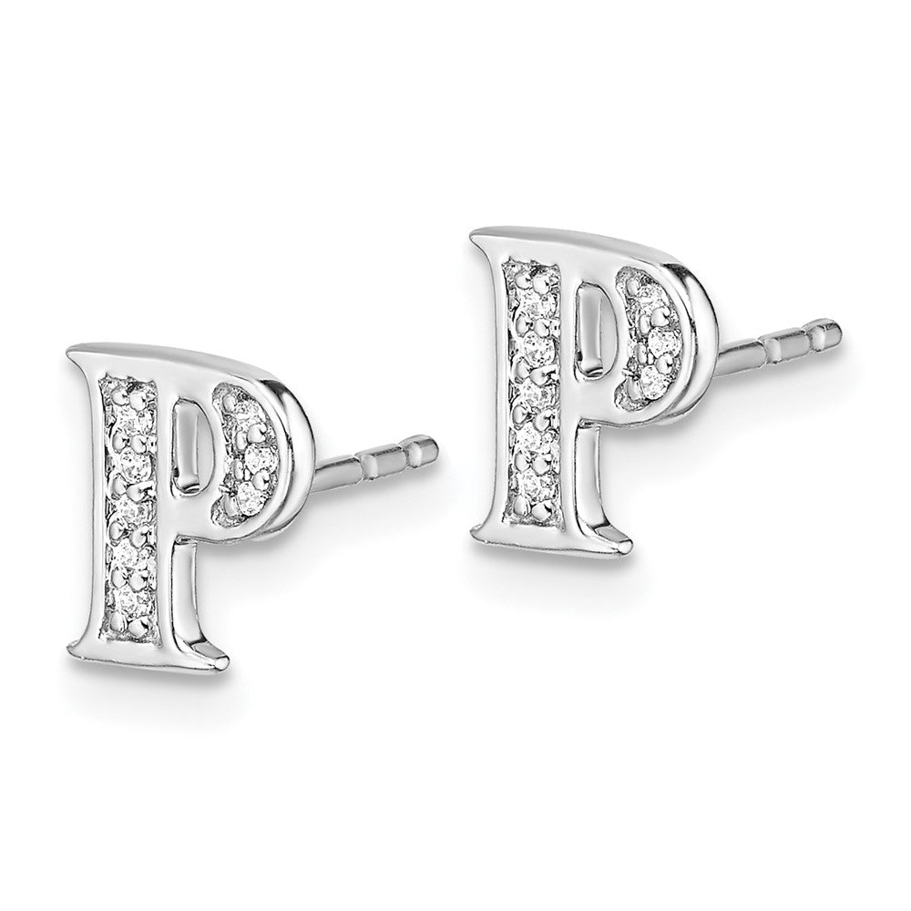14k White Gold Real Diamond Initial P Earrings EM4170P-006-WA
