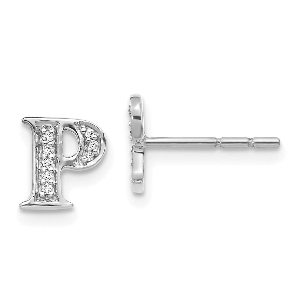 14k White Gold Real Diamond Initial P Earrings EM4170P-006-WA