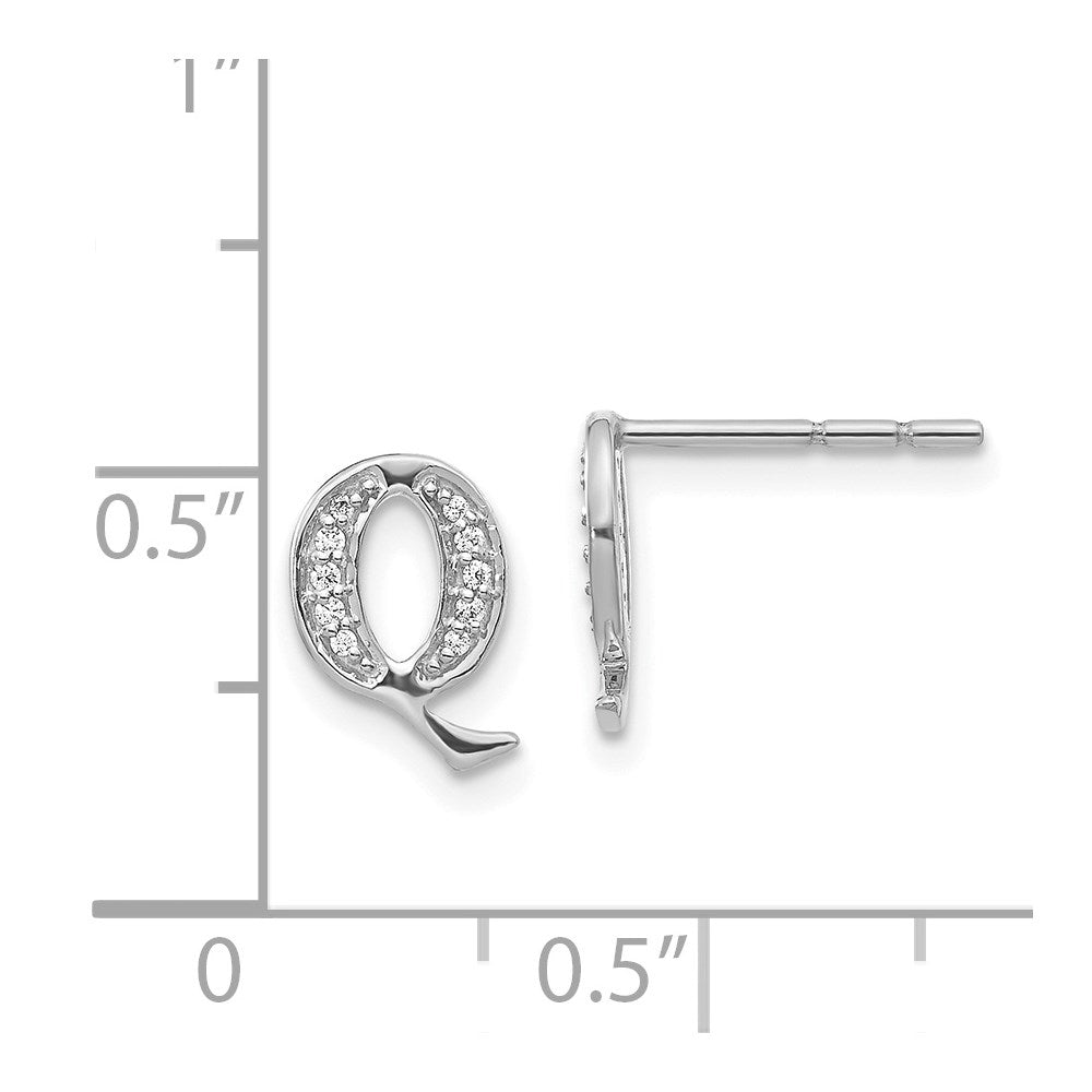 14k White Gold Real Diamond Initial Q Earrings EM4170Q-007-WA