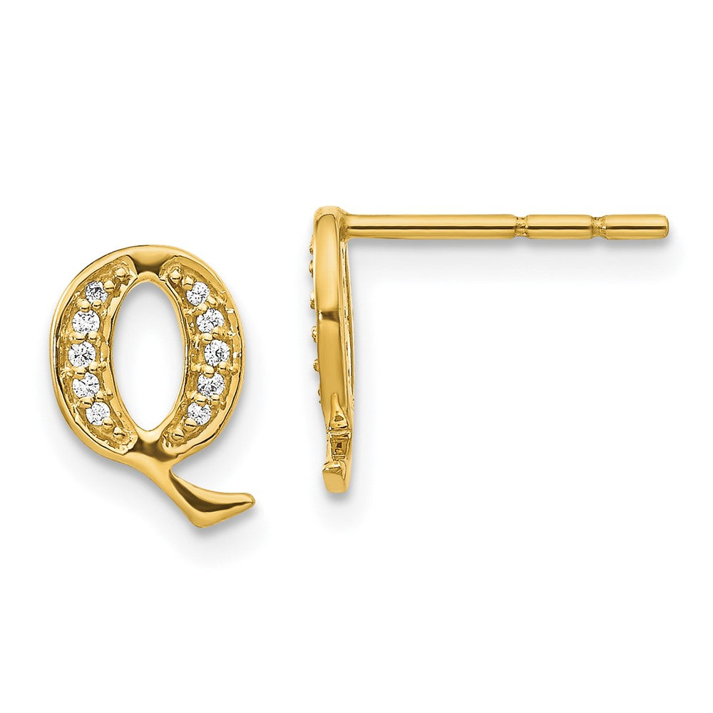 14k Yellow Gold Real Diamond Initial Q Earrings EM4170Q-007-YA