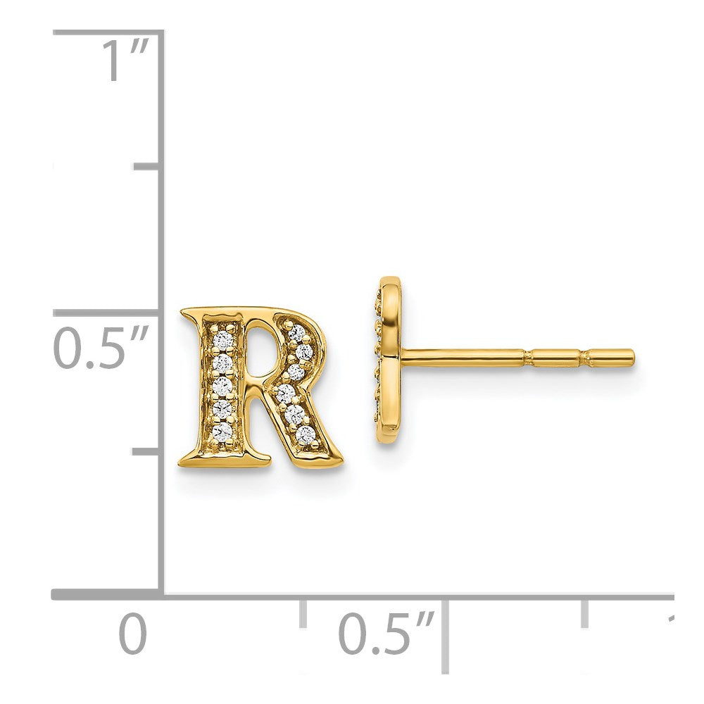 14k Yellow Gold Real Diamond Initial R Earrings EM4170R-008-YA
