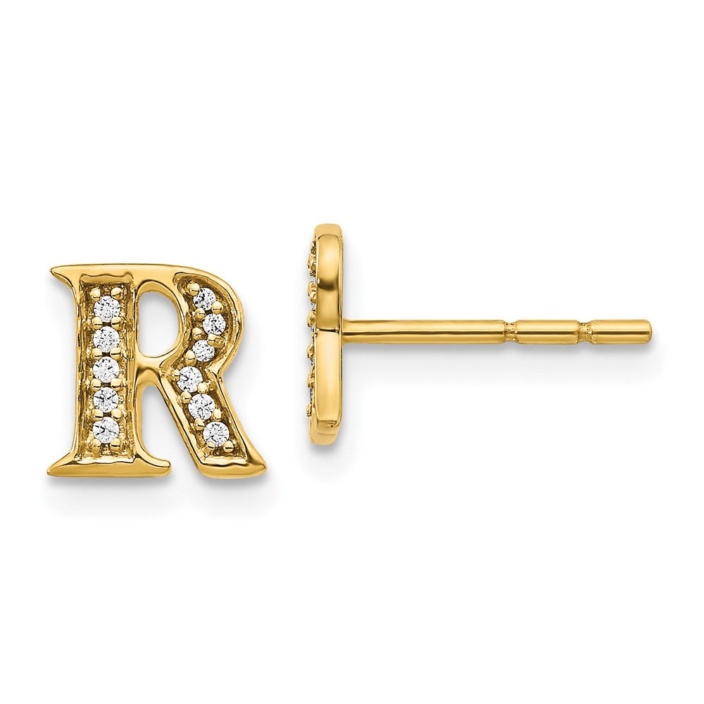 14k Yellow Gold Real Diamond Initial R Earrings EM4170R-008-YA